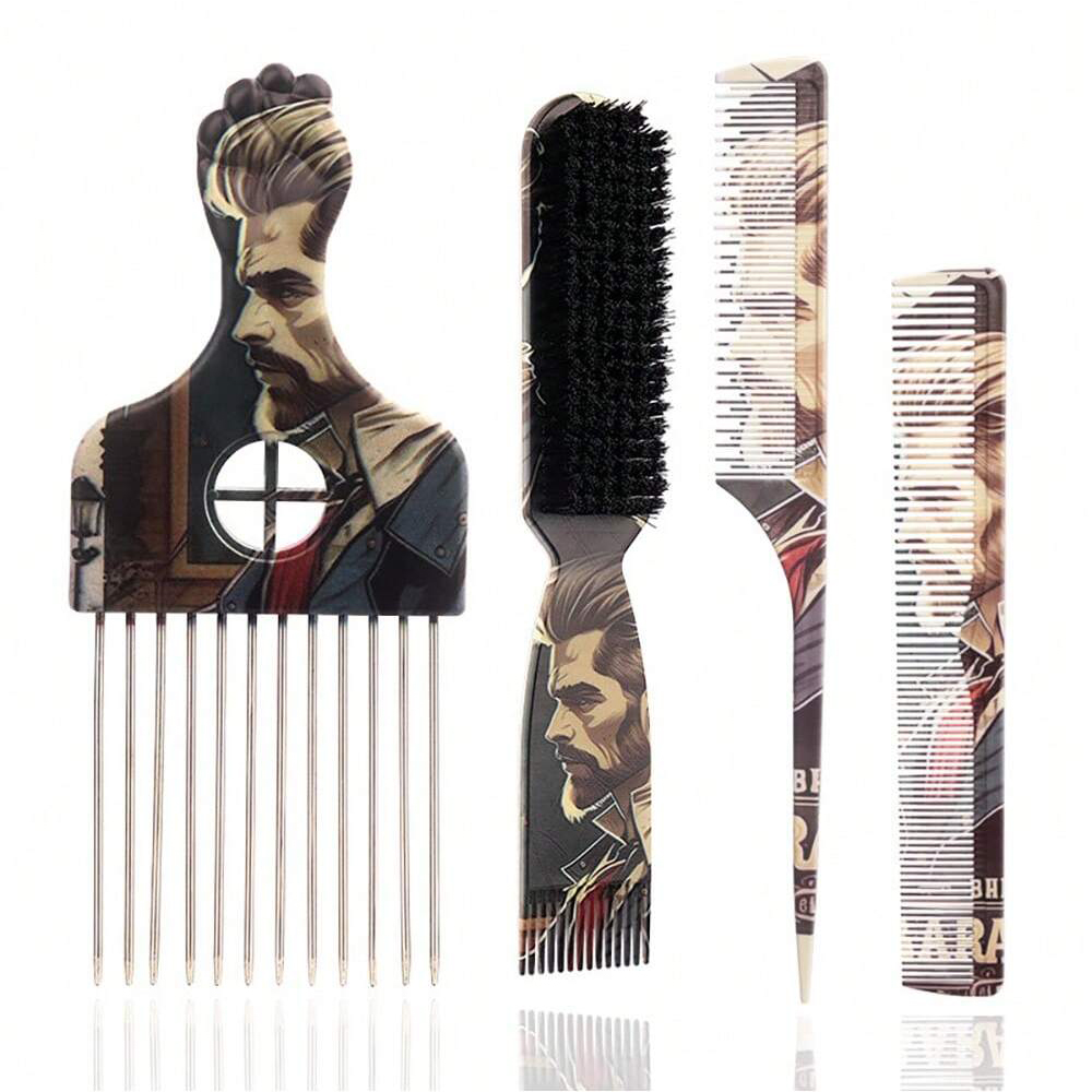 Shaving Brush Set - 4-delige retro haarstylingset, baardstylingborstel, professionele scheerborstel,