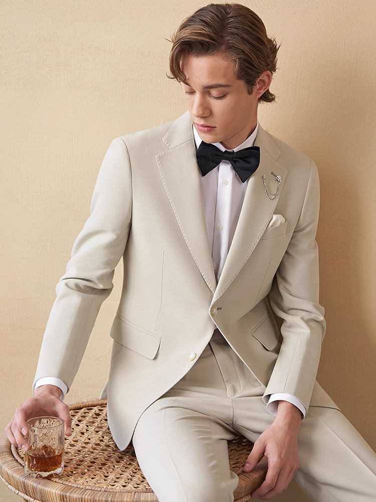 Young Men'S Grooming - Herenpakken Set Luxe Beige Kaki Blazer