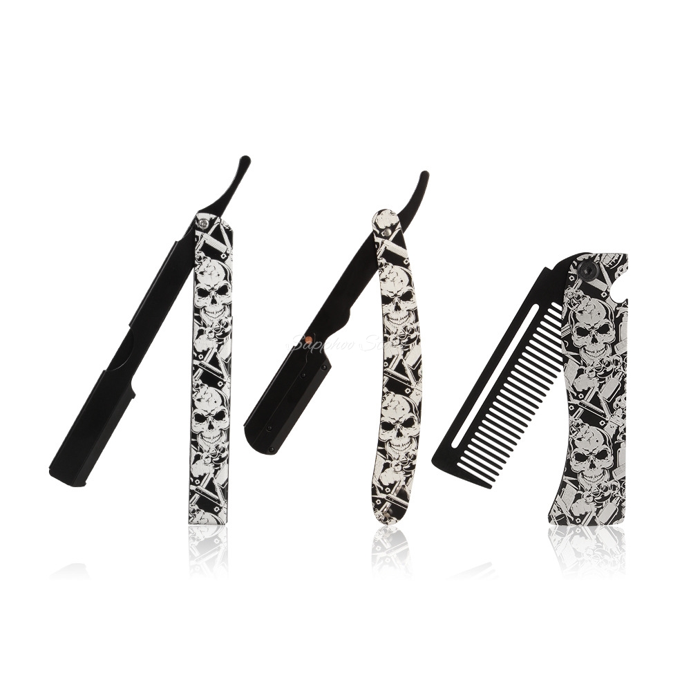 Men'S Grooming Underarm - 2026 Barbier Vouwmes Scheerset Schedelpatroon Metalen